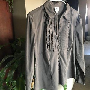 Worthington Charcoal Gray Women's Button-Up Dress Shirt w/Ruffle Accents (Large)